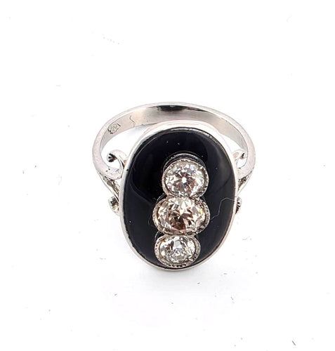 Bague 50 Bague en platine avec diamants et onyx 58 Facettes