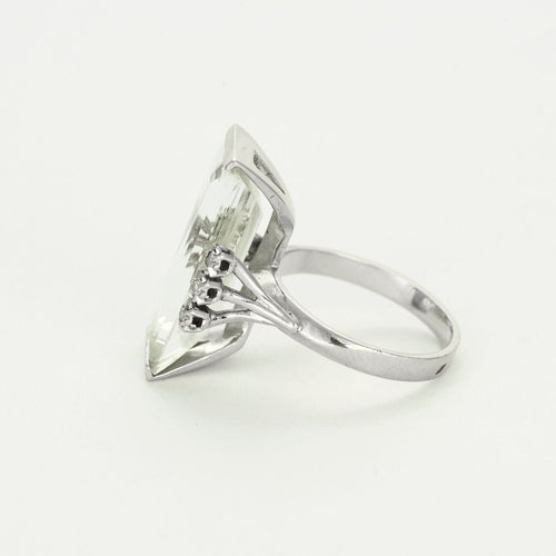 Bague 47 Bague or blanc, aigue marine et diamants 58 Facettes GU176