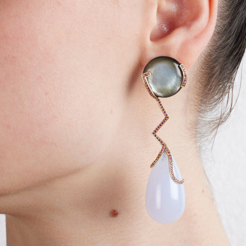 Boucles d'oreilles Boucles d’oreilles calcédoine et nacre 58 Facettes