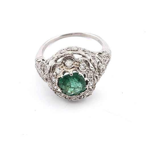 Bague 54 Bague en platine avec émeraude centrale et diamants 58 Facettes