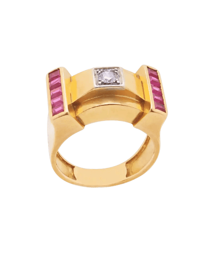 Bague Or 18K jaune et blanc Diamant Rubis