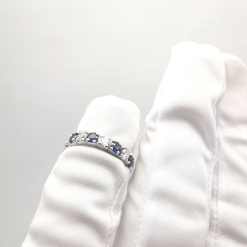 Bague 50 Alliance américaine Or blanc Diamants et Saphirs 58 Facettes