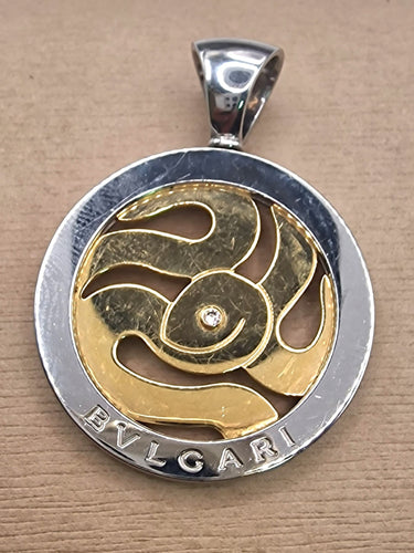 Pendentif BULGARI - Pendentif Or Rose Acier et Diamant 58 Facettes