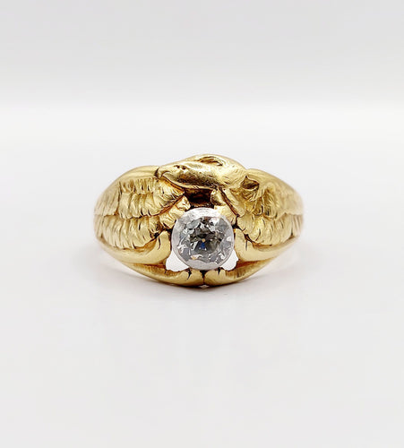 Bague 62.5 Bague chevalière chimère en or 18k et platine avec diamant taille ancienne 58 Facettes A06450