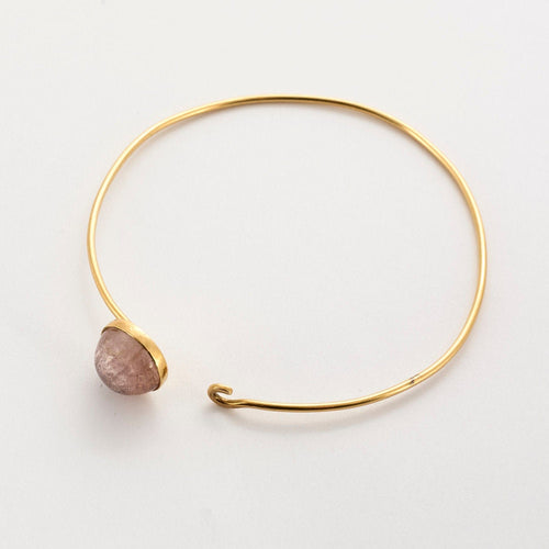 Bracelet Bracelet jonc rigide ouvrant or jaune et cabochon quartz rose 58 Facettes EVR2571