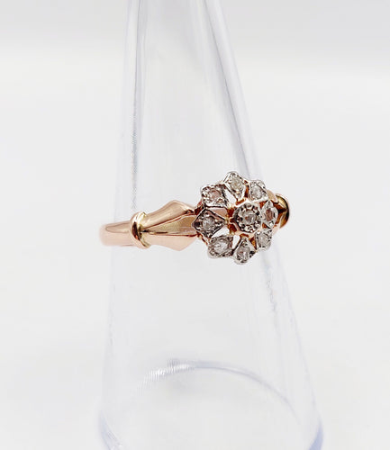 Bague 54 Ancienne bague marguerite or rose, diamants taille rose (circa 1900) 58 Facettes A05495