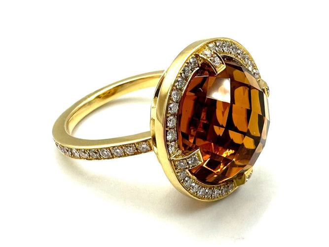 Bague 54 CHAUMET. Collection "Attrape-moi si tu m'aimes", bague or jaune, citrine et diamants 58 Facettes