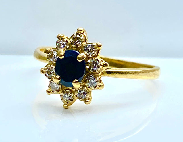 Bague 54 Bague marguerite en or jaune 18 carats, saphir et diamants 58 Facettes AB529