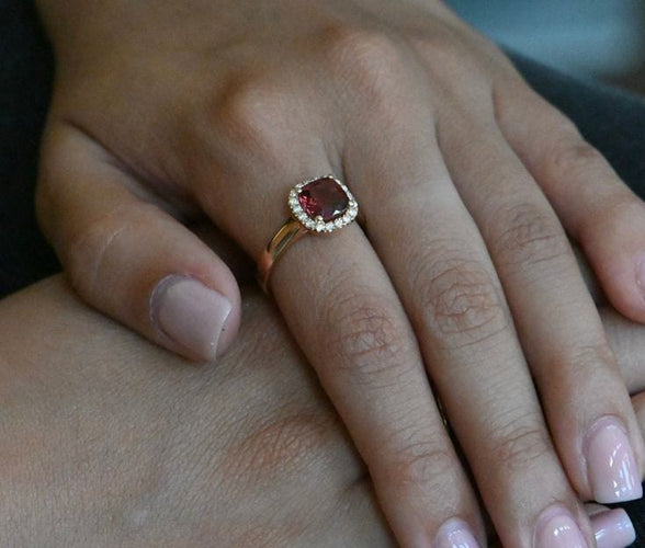 Bague 54 Bague Rhodolite Et Diamant Rose 58 Facettes