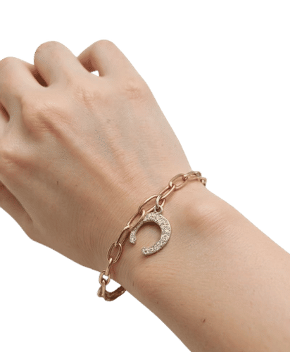 Bracelet Dodo Pomellato - Bracelet gourmette Fortuna avec charm en or rose et or blanc pavé de diamants 58 Facettes