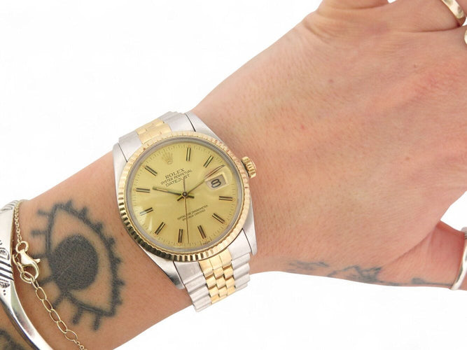Montre vintage montre ROLEX datejust 16013 36 mm or et acier jubile automatique 58 Facettes 271034