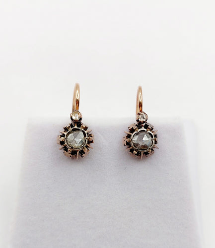 Boucles d'oreilles Dormeuses victoriennes or rose et diamant 58 Facettes A05396