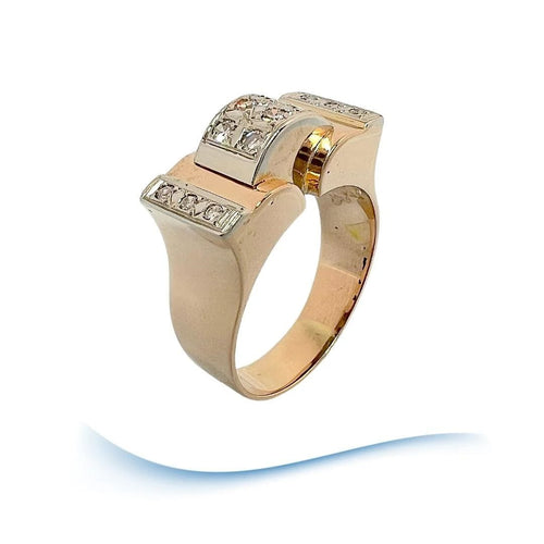 Bague Bague Tank ancienne "pont à livre ouvert "des années 40-50 Diamants Or 18 K 58 Facettes AA 1700