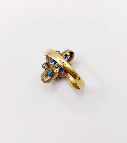 Bague 55 Bague duchesse antique diamants taille roses et pierres bleues en or 18k et platine 58 Facettes A06416