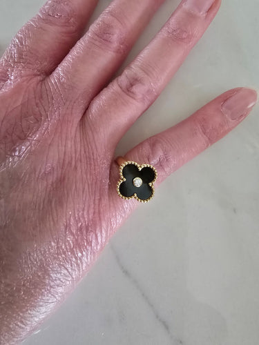 Ring 50 Van Cleef & Arpels - Ring Vintage Alhambra aus Gelbgold und Onyx 58 Facettes