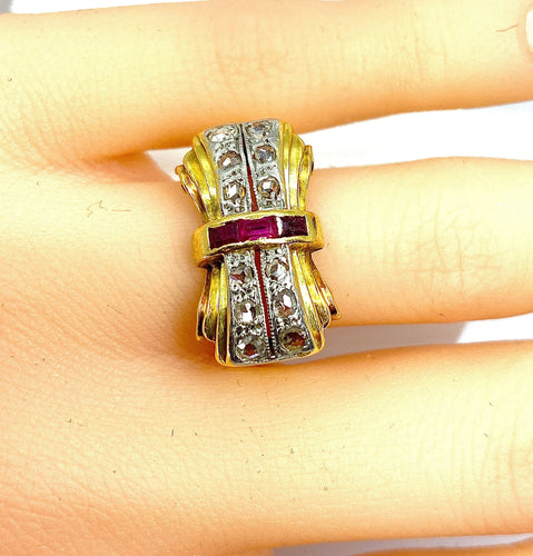 Bague 53 Bague Tank en or jaune 18 carats et diamants, vers 1930/1940 58 Facettes AB465