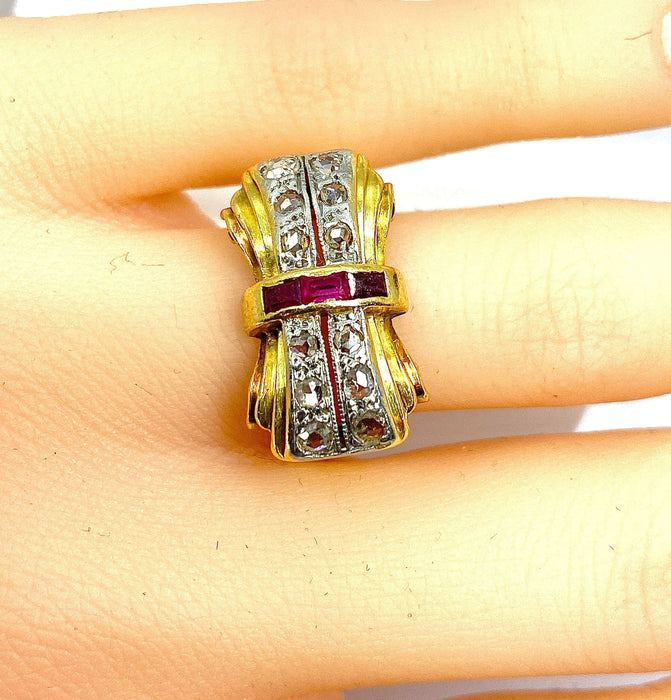 Bague 53 Bague Tank en or jaune 18 carats et diamants, vers 1930/1940 58 Facettes AB465