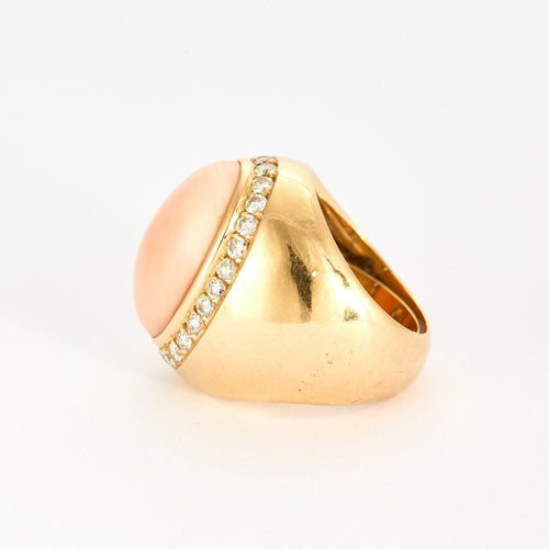Bague 55 Bague dôme, or jaune, corail peau d'ange, diamants 58 Facettes GU159