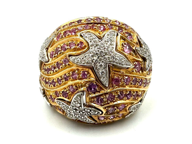 Bague 52 AUDEMARS PIGUET. Bague 2 ors 18K, saphirs roses et diamants 58 Facettes