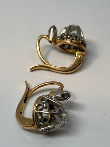Boucles d'oreilles Boucles d’oreilles en or 18ct dites dormeuses en diamants vers 1900 58 Facettes