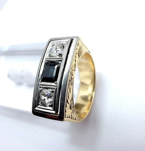 Bague 59 Bague vintage en or jaune et platine avec saphir et diamants 58 Facettes 50394