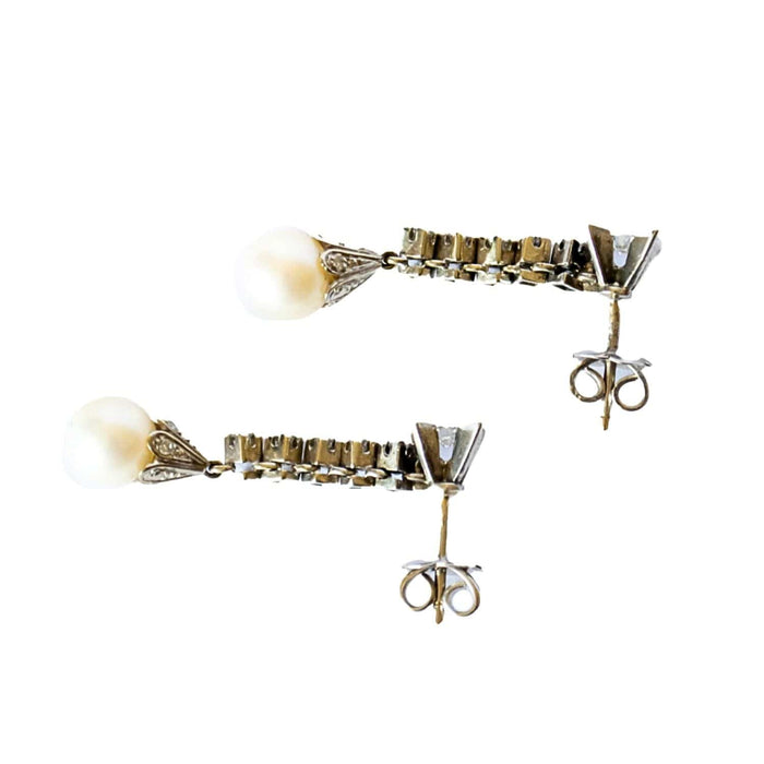 Boucles d'oreilles Boucles d'oreilles en platine avec diamants et perle 58 Facettes A1597