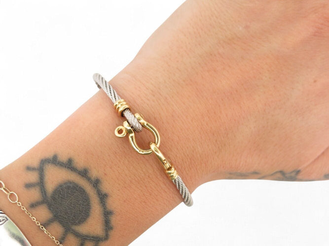 Bracelet vintage bracelet FRED force 10 t17 cable en acier & manille or jaune 18k 58 Facettes 269964