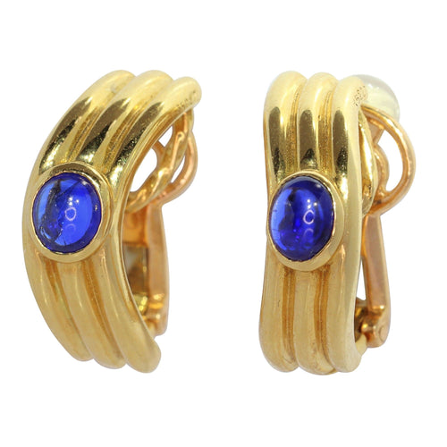 Boucles d'oreilles Boucles d'oreilles vintage signées Boucheron serties de saphirs cabochons 58 Facettes 17342-0280