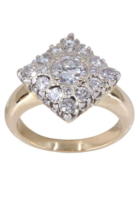 Yellow gold and white diamond ring