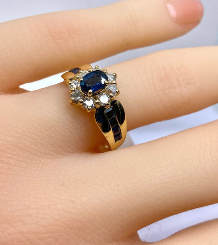 Bague 52 Bague jonc marguerite en or jaune 18 carats en saphirs et diamants 58 Facettes AB573