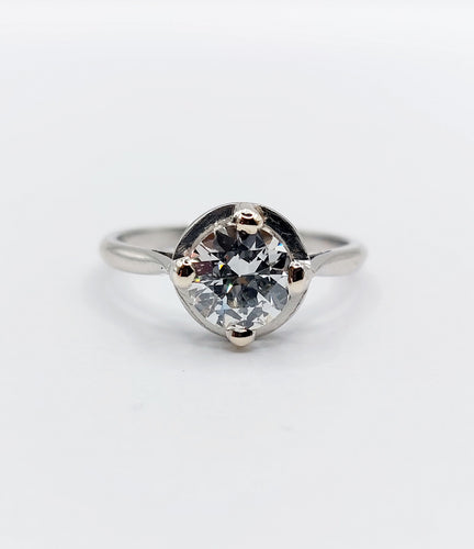 Ring Solitaire Art Deco in platinum and 1.11 carat diamond 