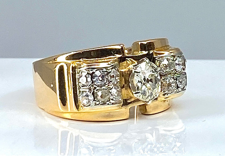 Bague 54 Bague Tank or jaune diamants 58 Facettes AB366