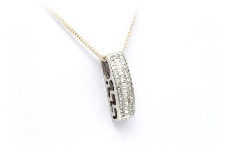 Contemporary pendant in 18-carat white gold set with baguette-cut and princess-cut diamonds (+-0.56ct) 
