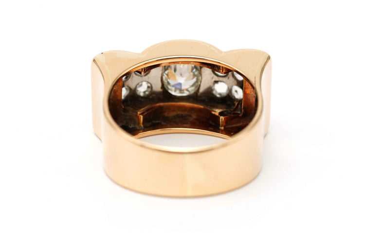 戒指 Art Deco - 18K黄金和白金钻石戒指 