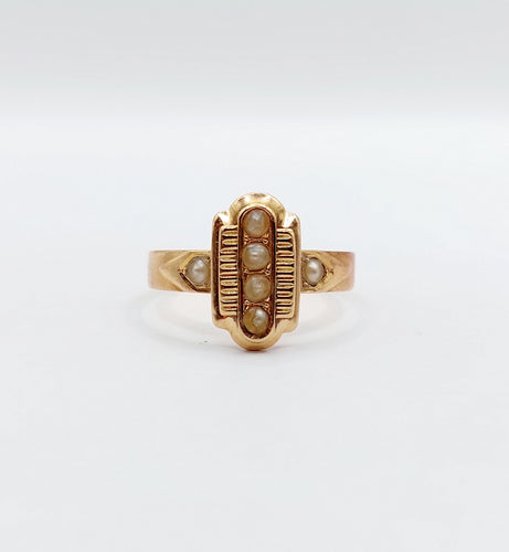 Bague 54.5 Bague marquise victorienne or rose ornée de perles dans une monture finement travaillée 58 Facettes A04592