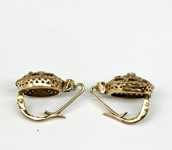 Boucles d'oreilles Boucles d'oreilles anciennes en or des années 1930 avec diamants naturels taille rose et fermoir catalan vintage 58 Facettes E29