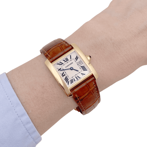 Montre Montre Cartier, "Tank Française", or jaune, cuir. 58 Facettes 34541