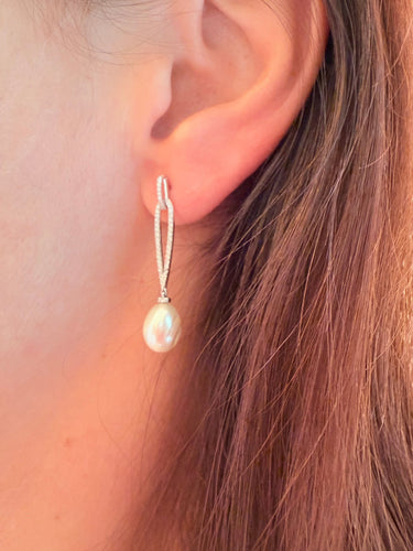 Boucles d'oreilles Boucles d'oreilles or blanc avec perles et diamants 58 Facettes