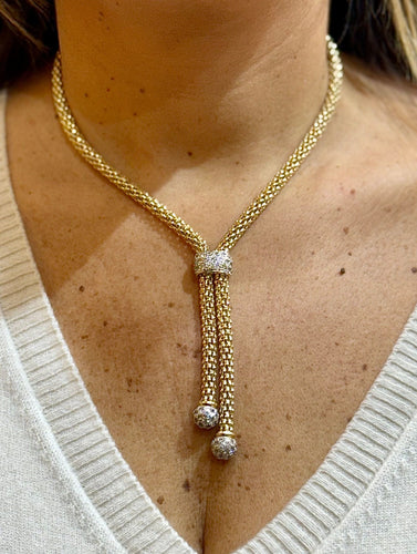 Collier Collier maille popocorn à pompom en or 18 carats 58 Facettes