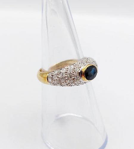 18k黄金复古戒指，天然蓝宝石和钻石镶嵌 