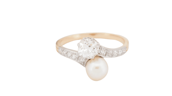 Bague 51.5 Bague Toi et Moi en or jaune, diamants et perle de culture 58 Facettes 33047