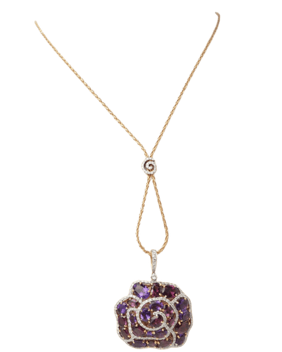 Collier Collier pendentif fleur en or rose, pierres fines et diamants 58 Facettes 33361