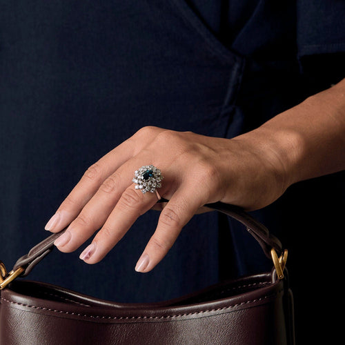 Bague 52,5 Bague or blanc, saphir et diamants 58 Facettes B250347