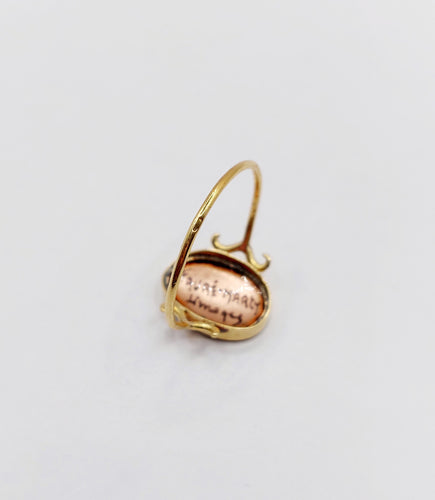 Bague 57 Bague Art Nouveau Limoges or jaune, plaque émaillée à la jeune fille (circa 1910) 58 Facettes A06342