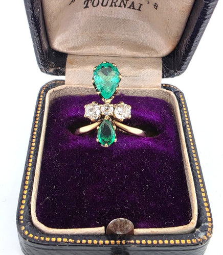Bague 50 Bague vintage en or jaune ornée d'émeraudes colombiennes et de diamants 58 Facettes