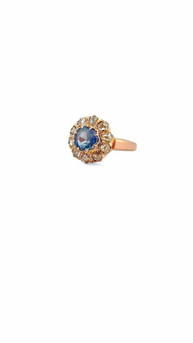 Bague 48 Bague ancienne en or rose , diamants et Aigue Marine 58 Facettes