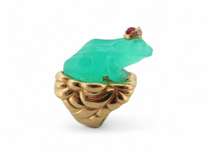 Bague 52 bague EVA SEGOURA grenouille t52 monture or jaune 18k 53.3gr diamant rubis 58 Facettes 270130