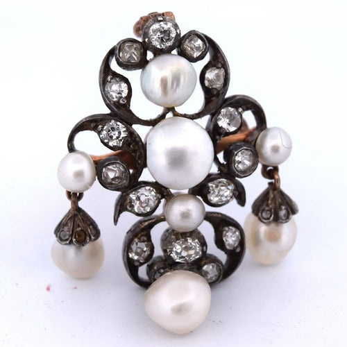 Broche de tamanho antigo (Old Mine) em ouro 12k e Prata 925, diamantes 