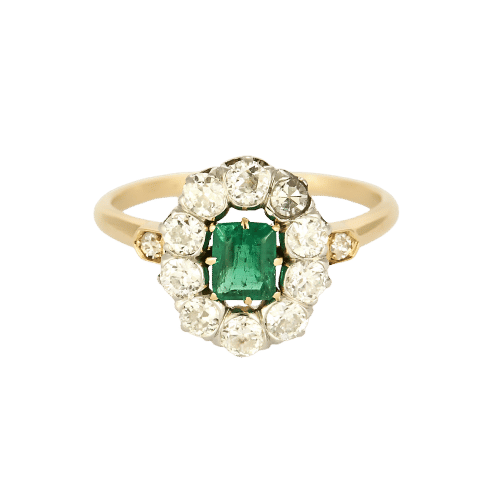 Пръстен 54 Маргаритка от жълто и бяло злато, изумруд и диаманти 58 Facettes SBR1999X2