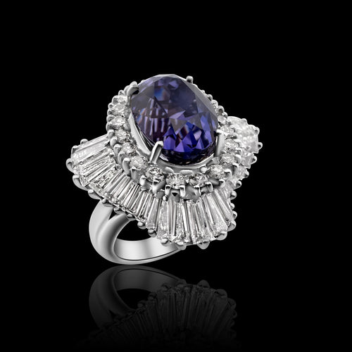 Francuski prsten od belog zlata set sa safirom iz Cejlona od 10,06 karata, neobrađen 